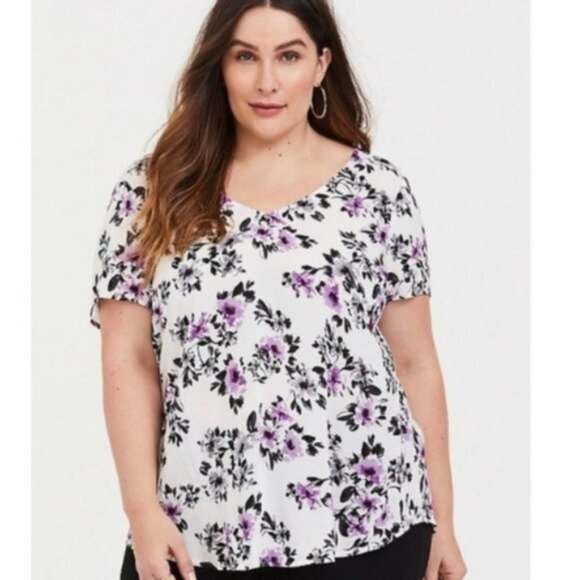 Torrid | White and Purple Abbey Floral Bow-Back Top | Size 0X - Picture 4 of 13